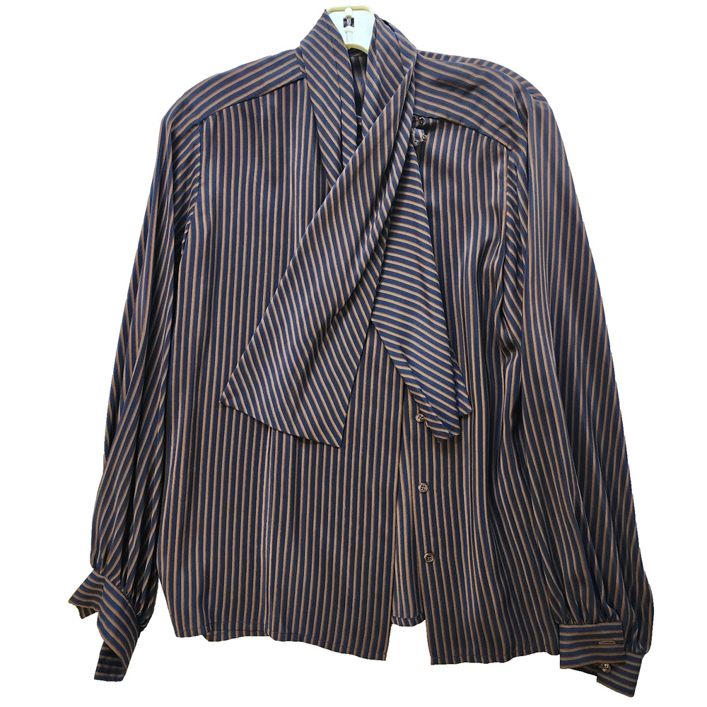 Calvin Klein (possibly) Vertical Stripe Long-Sleeve Satin Blouse – Size 10